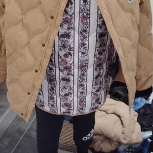 Divided Mustard Quilted Jacket with Floral Lining